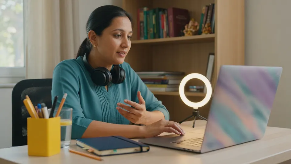 A teacher and students in a live class on the LearnlyPro classroom screen