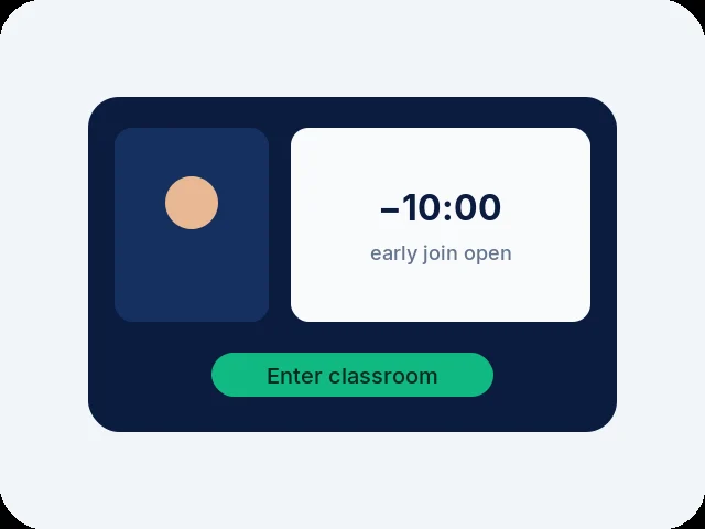 Classroom window showing a minus ten minutes early-join countdown