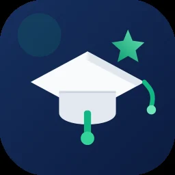 Learnly-pro emblem: navy graduation cap with an emerald spark