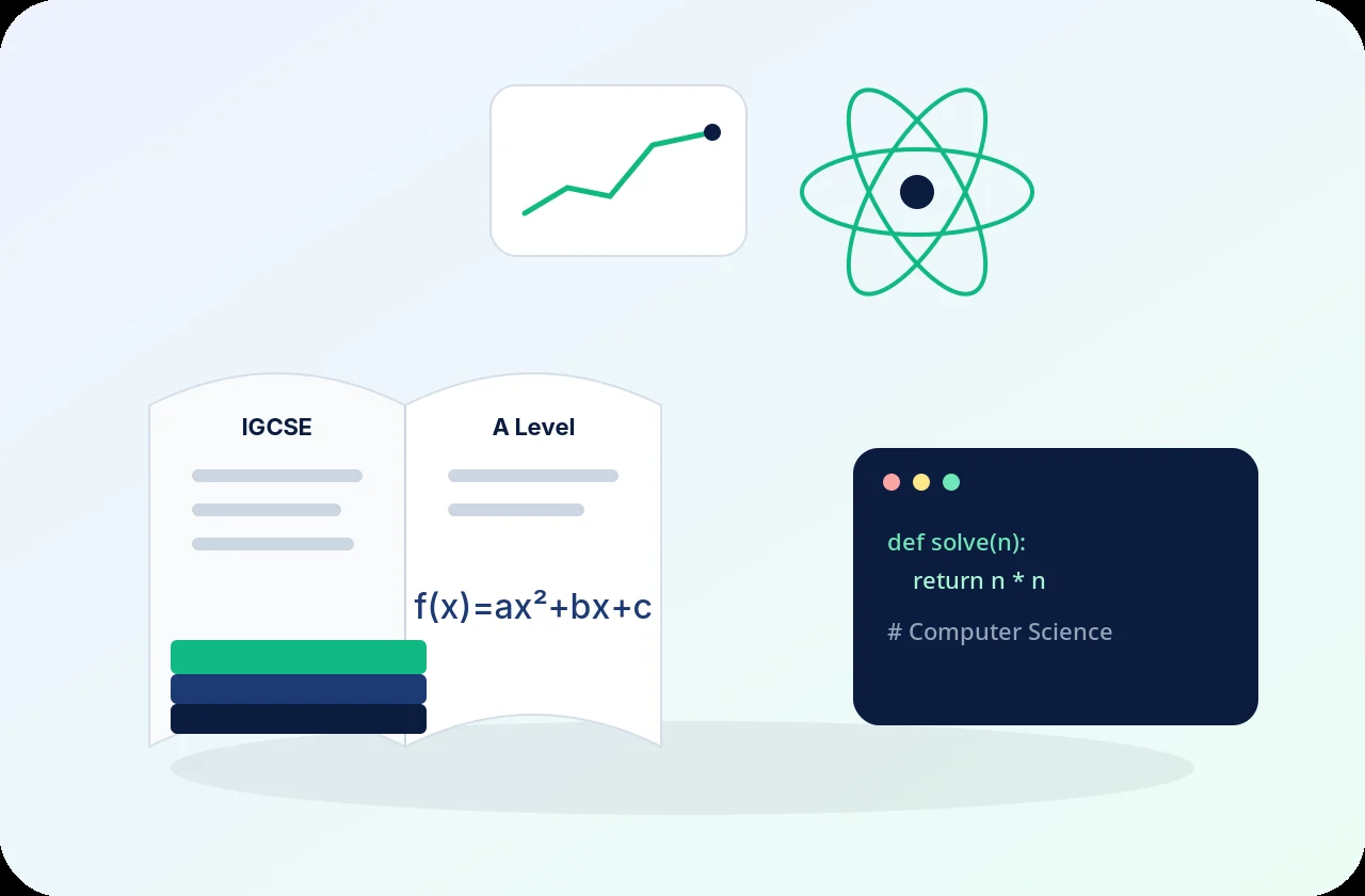 Academic subjects illustration with books, atom, graph and code