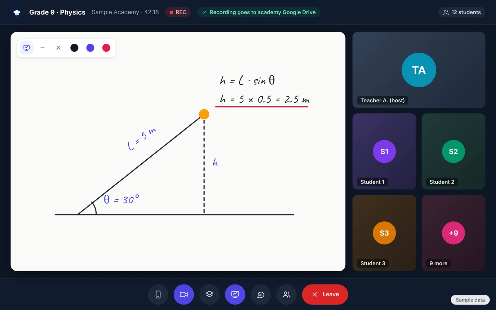 Live classroom view with participants and video tiles